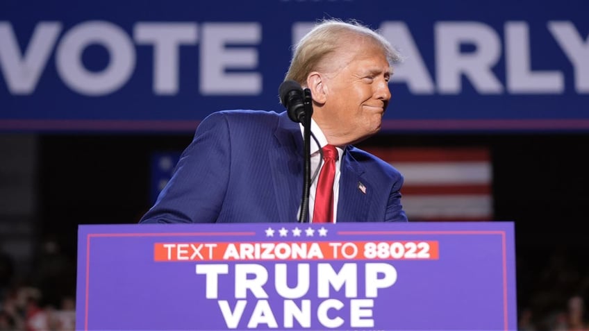 Republican presidential nominee former President Donald Trump speaks at a campaign rally at Mullett Arena, Thursday, Oct. 24, 2024, in Tempe, Ariz. (AP Photo/Alex Brandon)