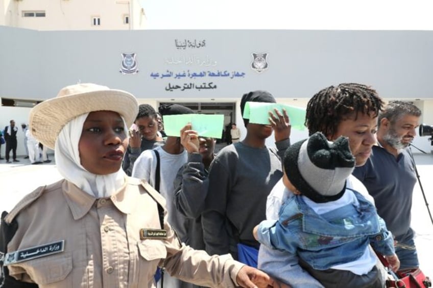 A group of Nigerian migrants being repatriated to their home country from Libya in coopera