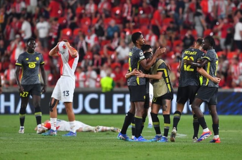 Lille celebrate after qualifying for the Champions League in Prague