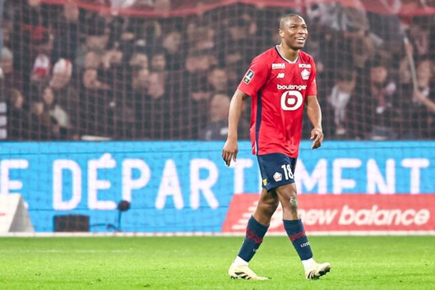 Bafode Diakite celebrates after scoring Lille's second goal in their win over Nice on Frid