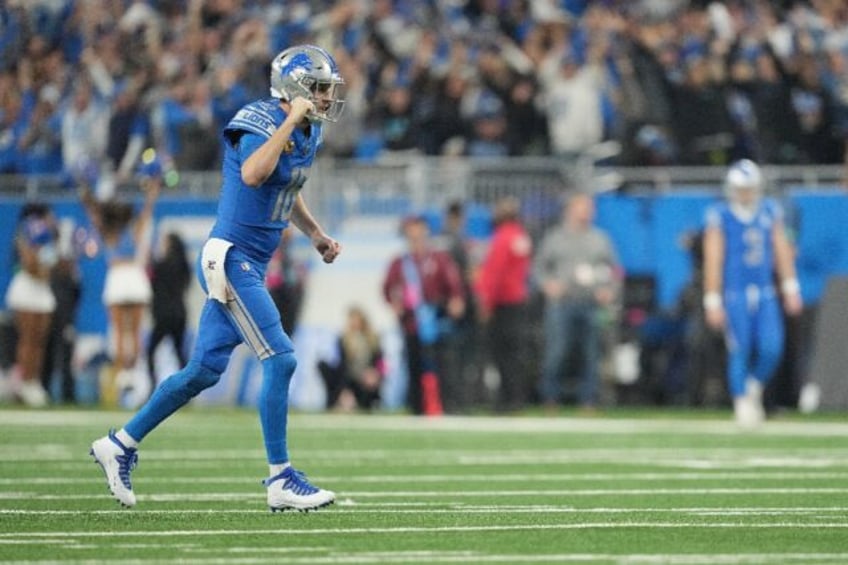 Detroit quarterback Jared Goff celebrates a fourth quarter touchdown in the Lions' win over Tampa Bay on Sunday