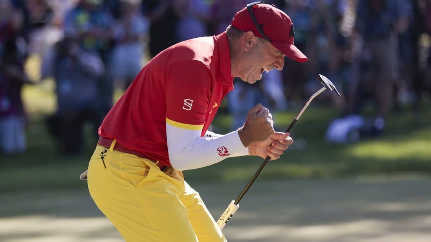 Sergio Garcia reacts after capturing the win in Spain last year.