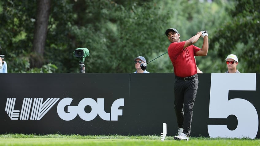 Harold Varner III tees off