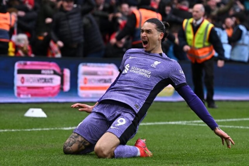 Liverpool's Darwin Nunez celebrates his goal at Nottingham Forest