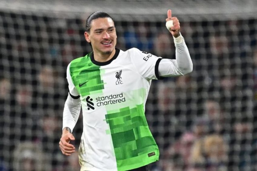 Liverpool's Darwin Nunez celebrates after scoring at Burnley