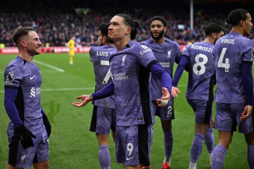 Darwin Nunez (centre) scored Liverpool's late winner at Nottingham Forest