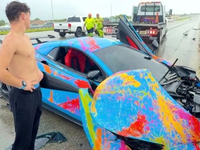 Streamer Jack Doherty with wrecked car