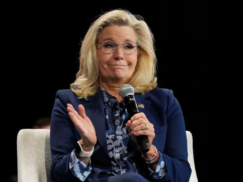 Former Congresswoman Liz Cheney speaking during a town hall with Democratic presidential n