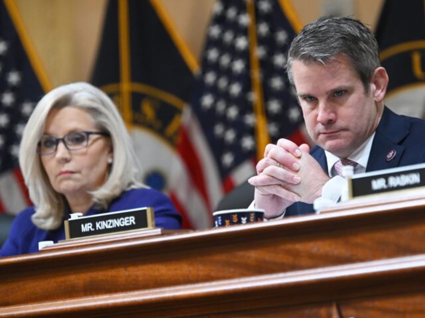 WASHINGTON, DC - DECEMBER 19: U.S. Representative Liz Cheney (R-WY) and U.S. Representative Adam Kinzinger (R-IL) are seen as the January 6th Committee meet for their final session at the Cannon House Office Building where the January 6th Committee on Monday December 19, 2022 in Washington, DC. (Photo by Matt …