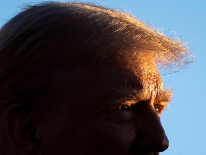 Republican presidential nominee former President Donald Trump speaks at a campaign event a