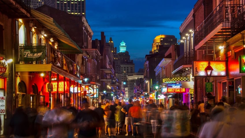 Bourbon Street in downtown New Orleans, Louisiana.