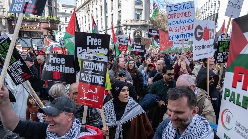 Shot of anti-Israel demonstrators