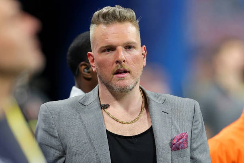 Pat McAfee is seen on the field prior to the game between the Ohio State Buckeyes and the Georgia Bulldogs in the Chick-fil-A Peach Bowl at...