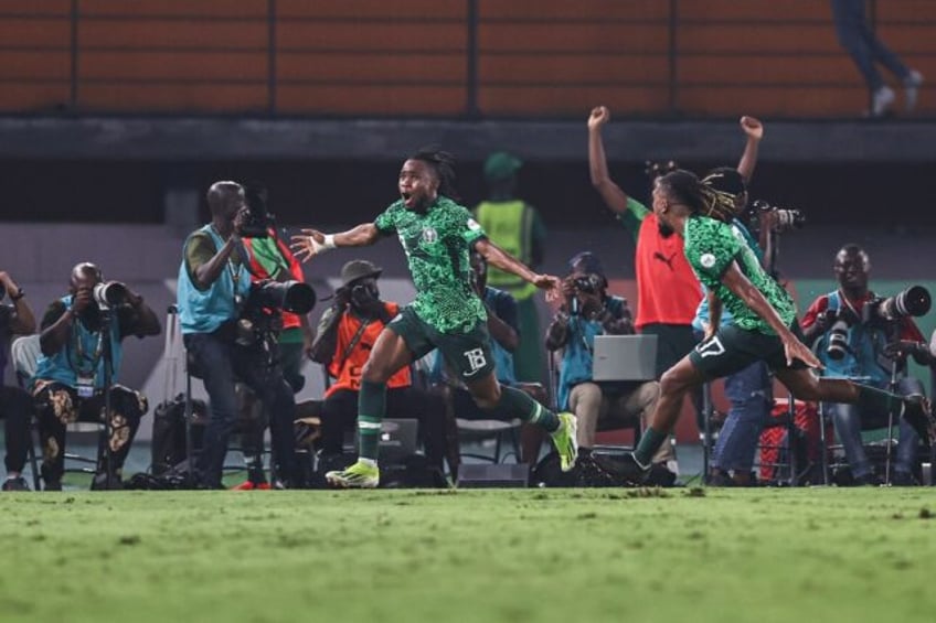 Ademola Lookman (C) celebrates his second goal for Nigeria against Cameroon