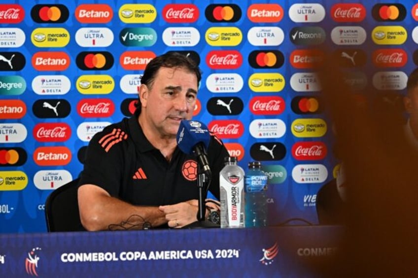 Columbia coach Nestor Lorenzo talks to media ahead of the Copa America final against Argen