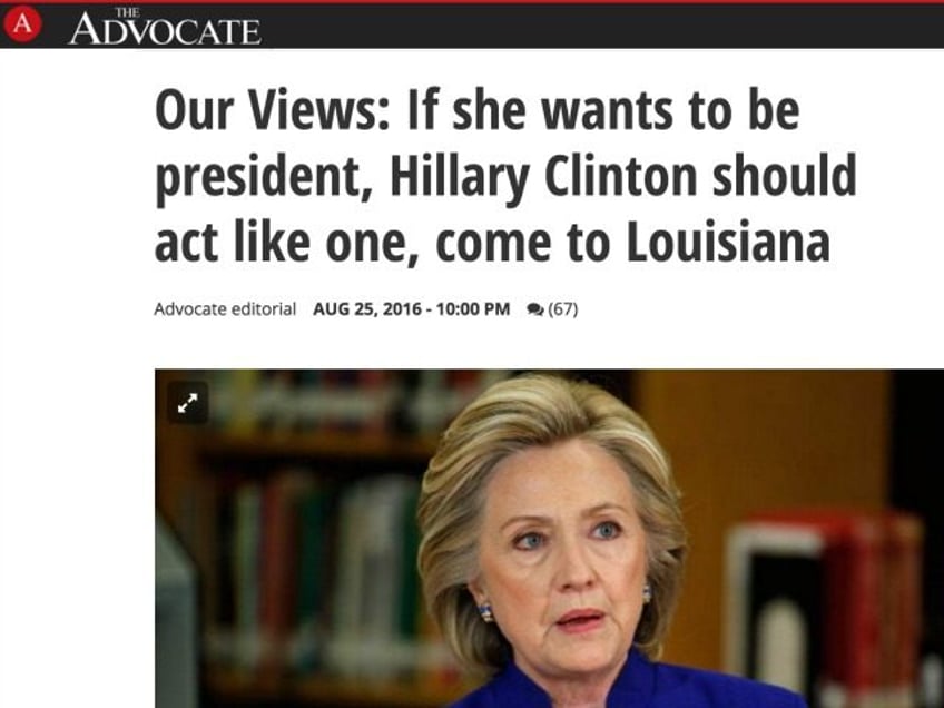 louisiana paper blasts clinton for snubbing flood victims is it because were a red state