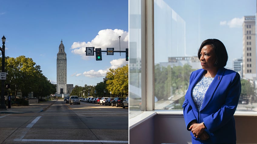 Louisiana State Capitol and Mayor Broome split image