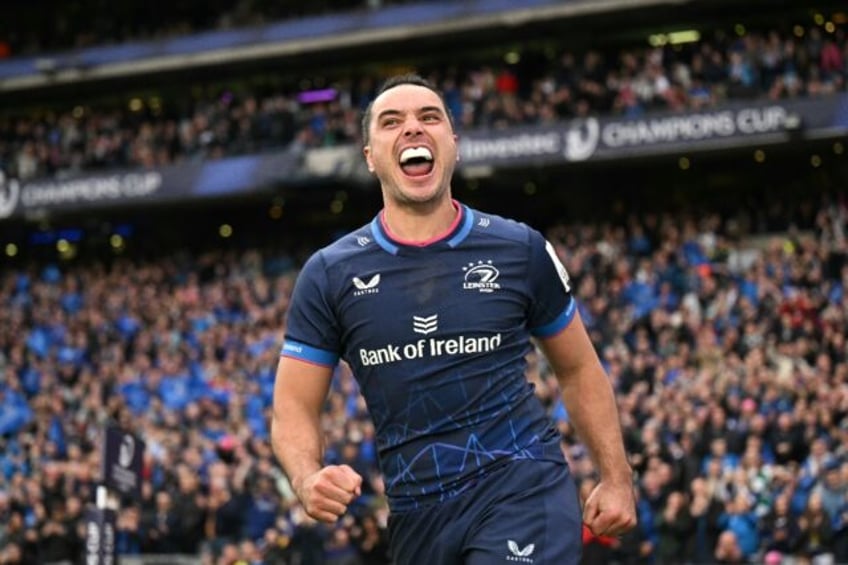 Hat-trick hero: Leinster wing James Lowe celebrates after scoring his third try during a E