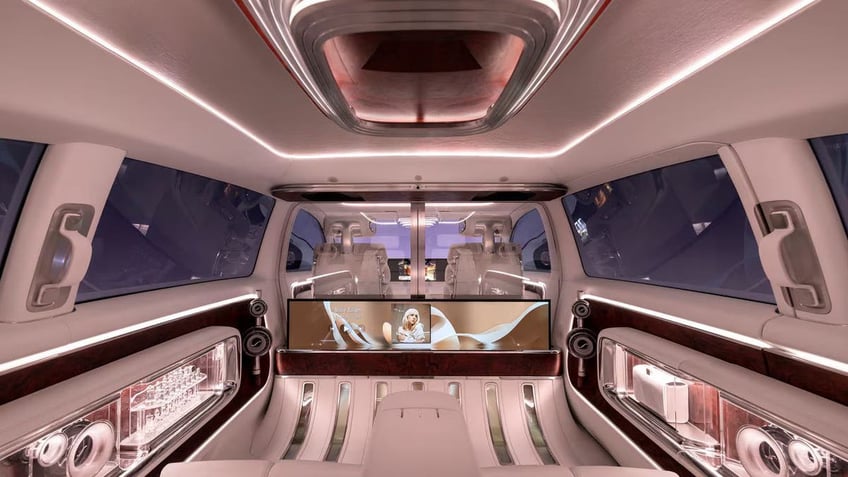 Luxury Mercedes electric van with 65-inch screen, 42 speakers