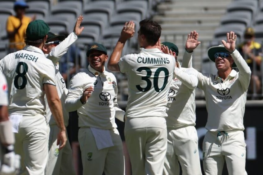 Australia celebrate another Pakistan wicket in Perth