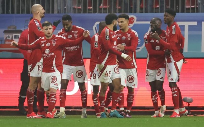 Ludovic Ajorque (L) scored what proved to be the winner for Brest