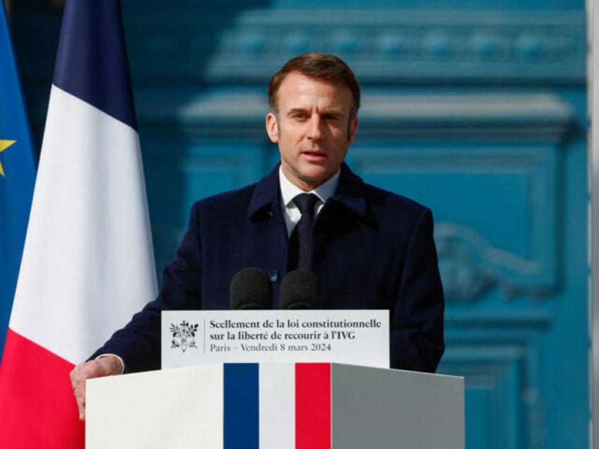 French President Emmanuel Macron delivers a speech during a ceremony to seal the right to