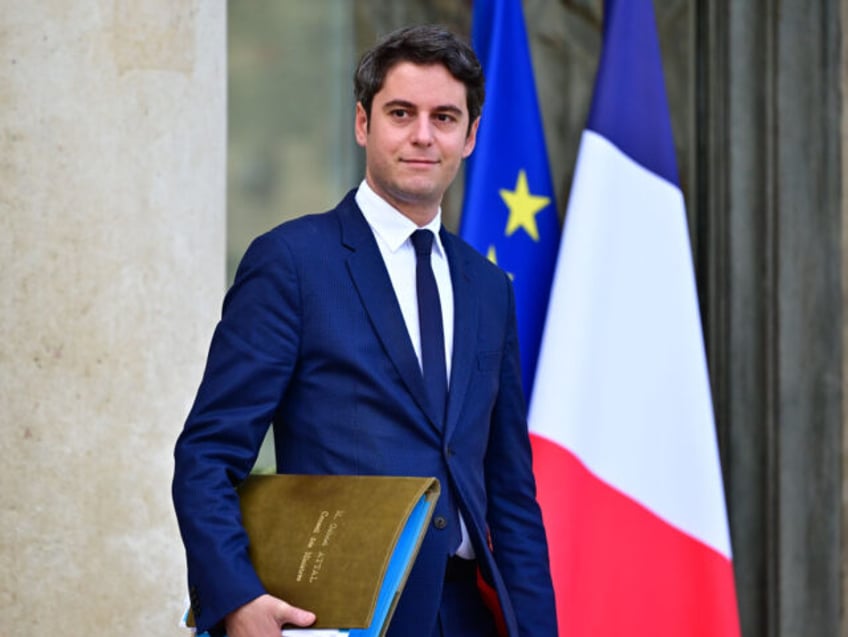 PARIS, FRANCE - DECEMBER 20: French Education Minister Gabriel Attal during the weekly cabinet meeting at the presidential Elysee Palace on December 20 2023 in Paris, France. (Photo by Christian Liewig - Corbis/Getty Images)