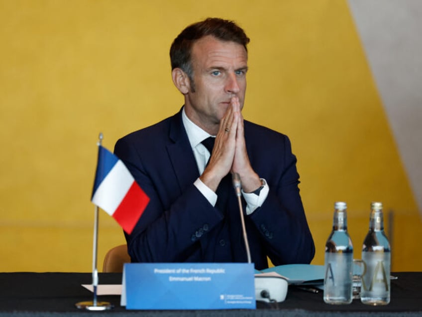 French President Emmanuel Macron gestures a reception at The National Museum in Oslo, Norw