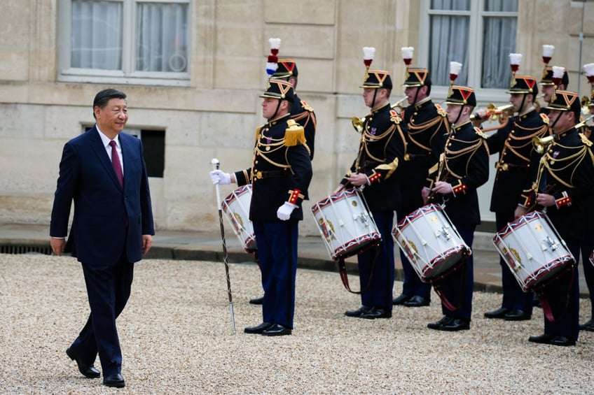 macron eu president von der leyen open trilateral talks with xi jinping in paris