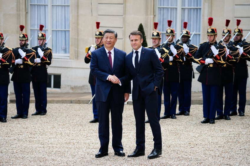macron eu president von der leyen open trilateral talks with xi jinping in paris