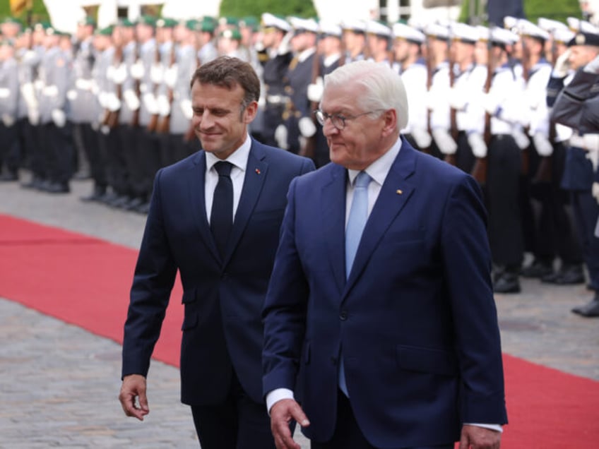 BERLIN, GERMANY - MAY 26: German President Frank-Walter Steinmeier (R) and French Presiden