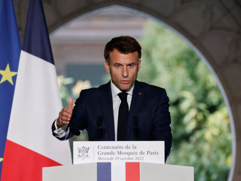 French President Emmanuel Macron delivers a speech during a visit for the commemorative ce