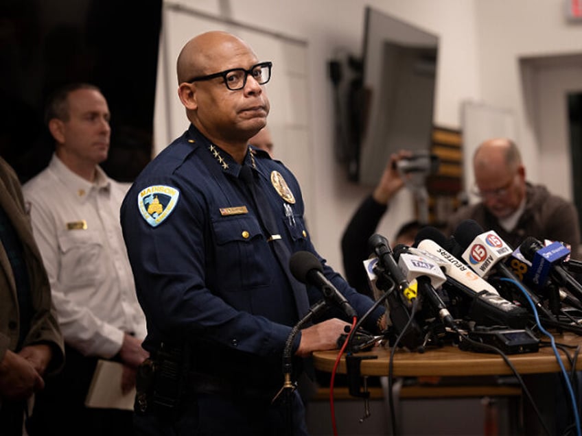 MADISON, WISCONSIN - DECEMBER 16: Madison Police Chief Shon Barnes speaks to the media abo