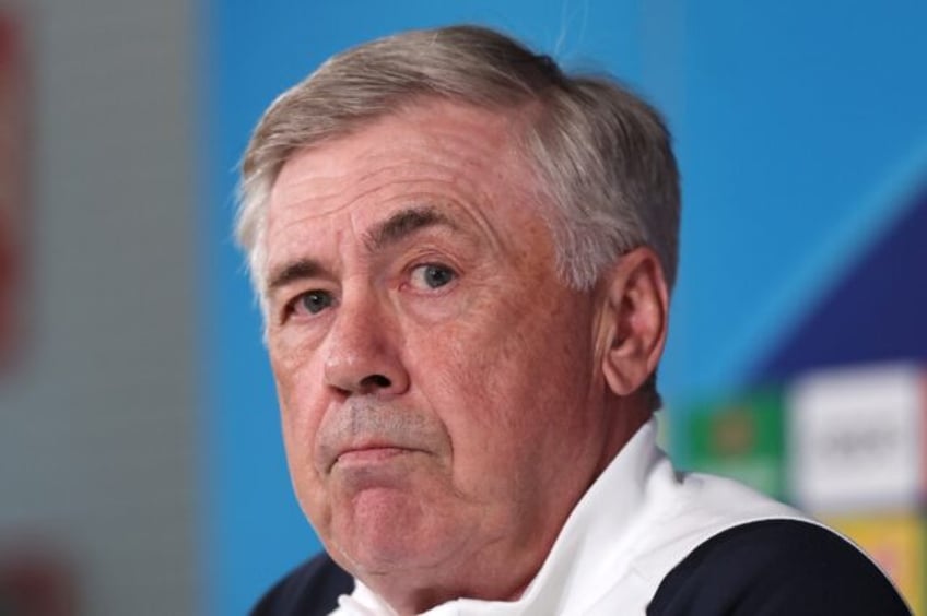 Real Madrid's Italian coach Carlo Ancelotti gives a press conference ahead of the semi-fin