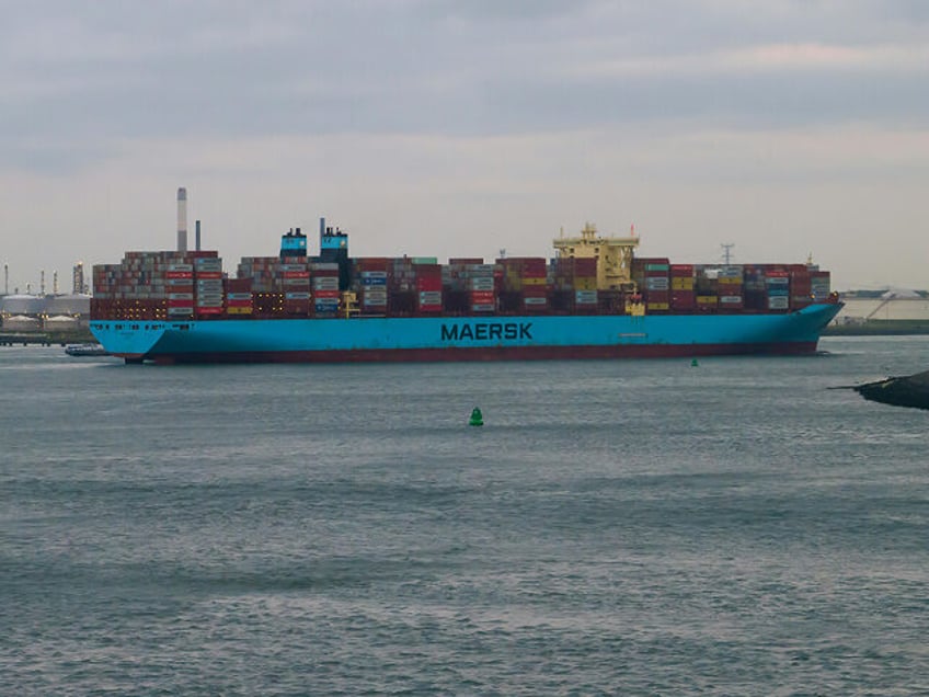 Maersk blue cargo ship in the middle of a body of water