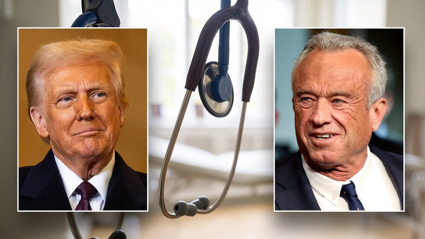 stethoscope main image with Trump, RFK Jr in insets on left, right