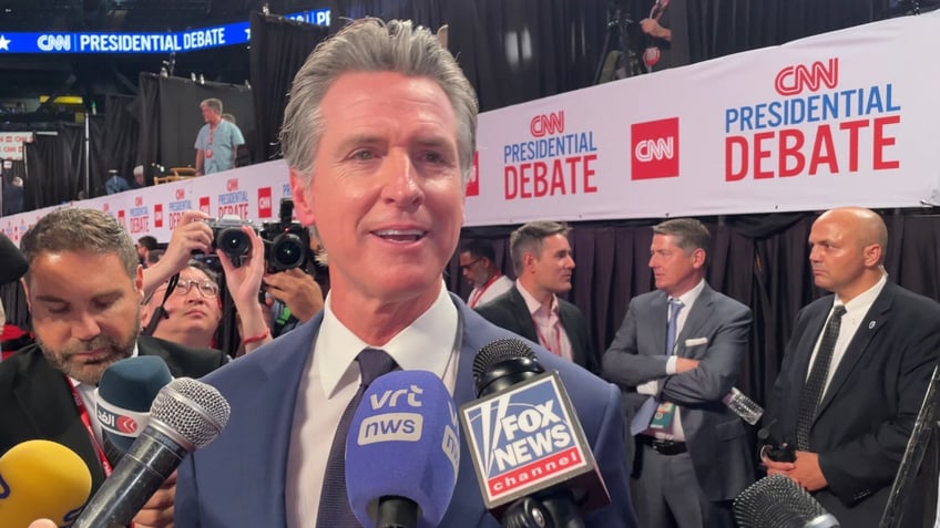 Democratic Gov. Gavin Newsom speaks with Fox News Digital at the Donald Trump-Joe Biden presidential debate on June 27, 2024 in Atlanta.