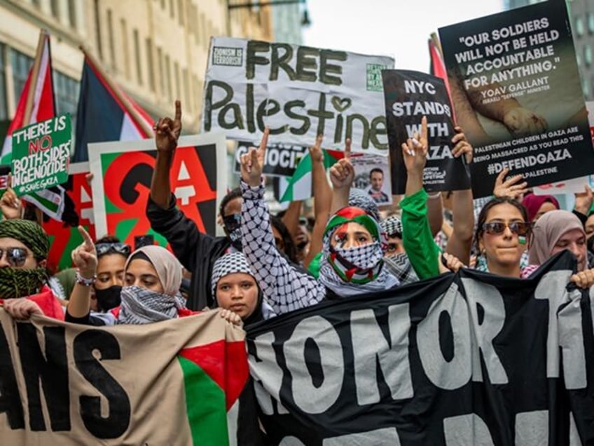 Antisemitism - NEW YORK, UNITED STATES - 2023/10/28: Thousands of protesters demanding a ceasefire amid a war between Israel and Hamas participate in the "Flood Brooklyn For Gaza" march. Dozens of anti-Zionist organizations have held protests in various cities urging calls for cease-fire and humanitarian help following Israel's retaliation bombing …