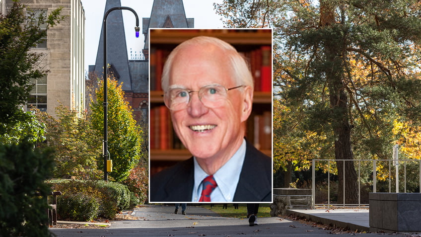 Cornell donor Jon Lindseth, inset, with Cornell campus in background