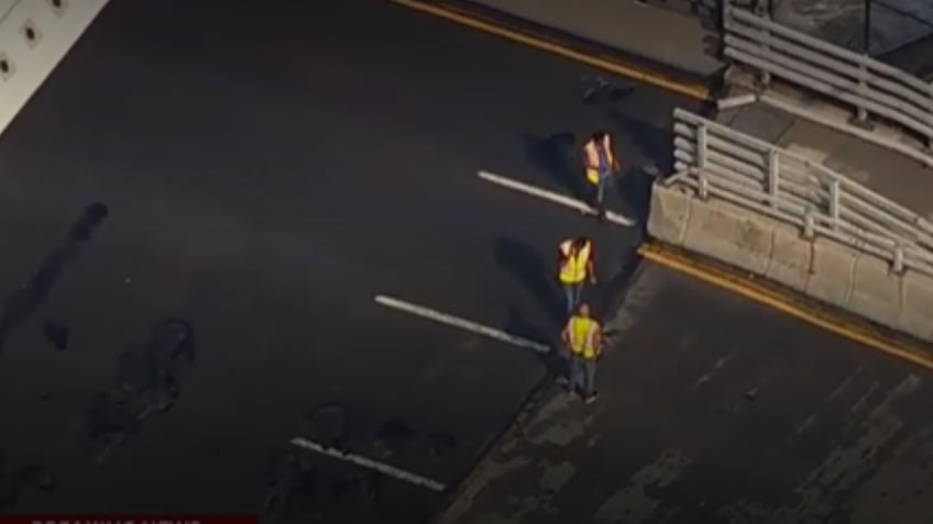 Aerials of stuck bridge