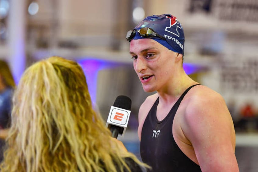 University of Pennsylvania swimmer Lia Thomas is interviewed following her win in the 500 Freestyle finals during the NCAA Swimming and Diving...