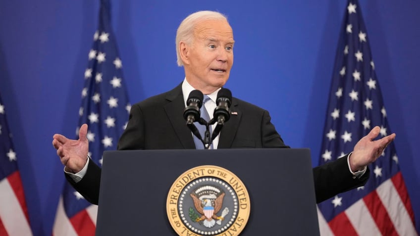 With less than a week left until his term in office ends, President Biden delivers an address at the State Department in Washington, D.C., on Jan. 13, 2025.