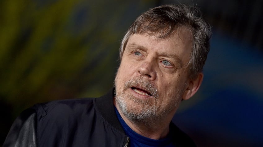 Mark Hamill looks off into the distance with his mouth slightly ajar on the red carpet