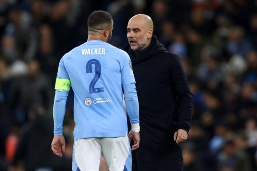 Kyle Walker, pictured with coach Pep Guardiola, has asked to leave Manchester City