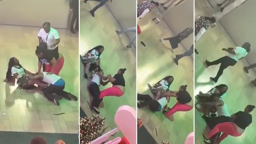 man gets whooped by enraged women with one trying to strip his pants off in black friday mall brawl