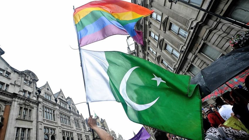Gay flag near Pakistan flag