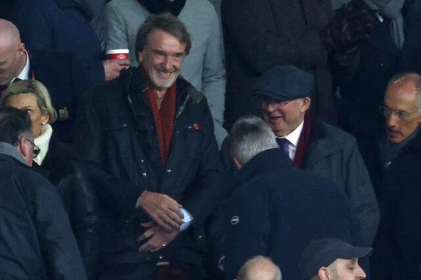 Manchester United's prospective co-owner Jim Ratcliffe (centre)sat alongside Alex Ferguson (2nd right)during Sunday's match against Tottenham