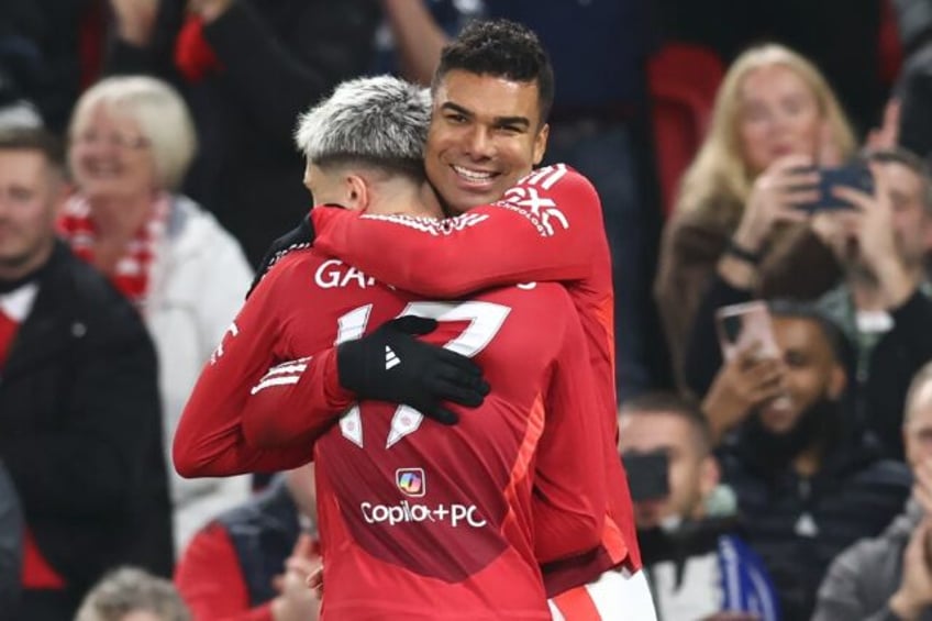 Casemiro (right) scored twice in Man Utd's win over Leicester