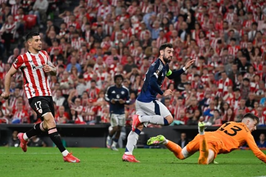 Manchester United captain Bruno Fernandes celebrates scoring their third goal