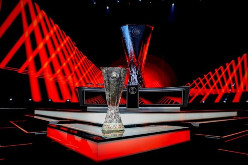 The Europa League trophy on the stage before Friday's draw in Monaco